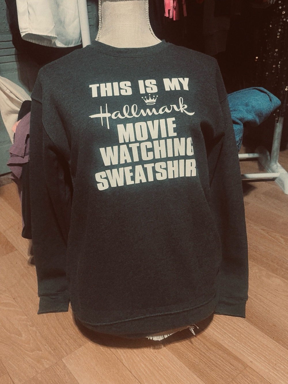 Hallmark Dark Gray Crewneck Sweatshirt with White Text